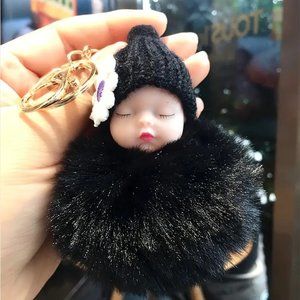 Pom Bag Charm Keychain Baby Fur Purse Chunky Gold Stylish Glam Trendy
